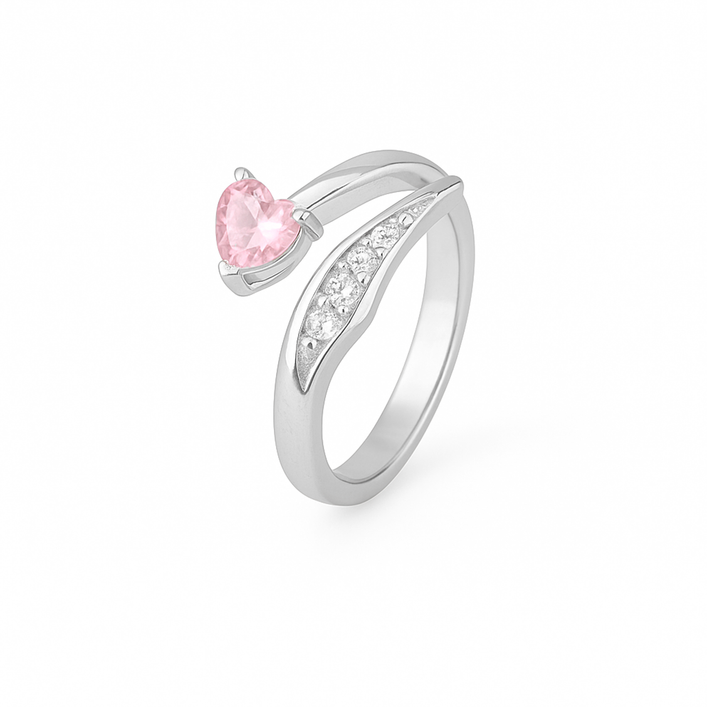 Pink Heart Curve 925 Silver Ring for Women