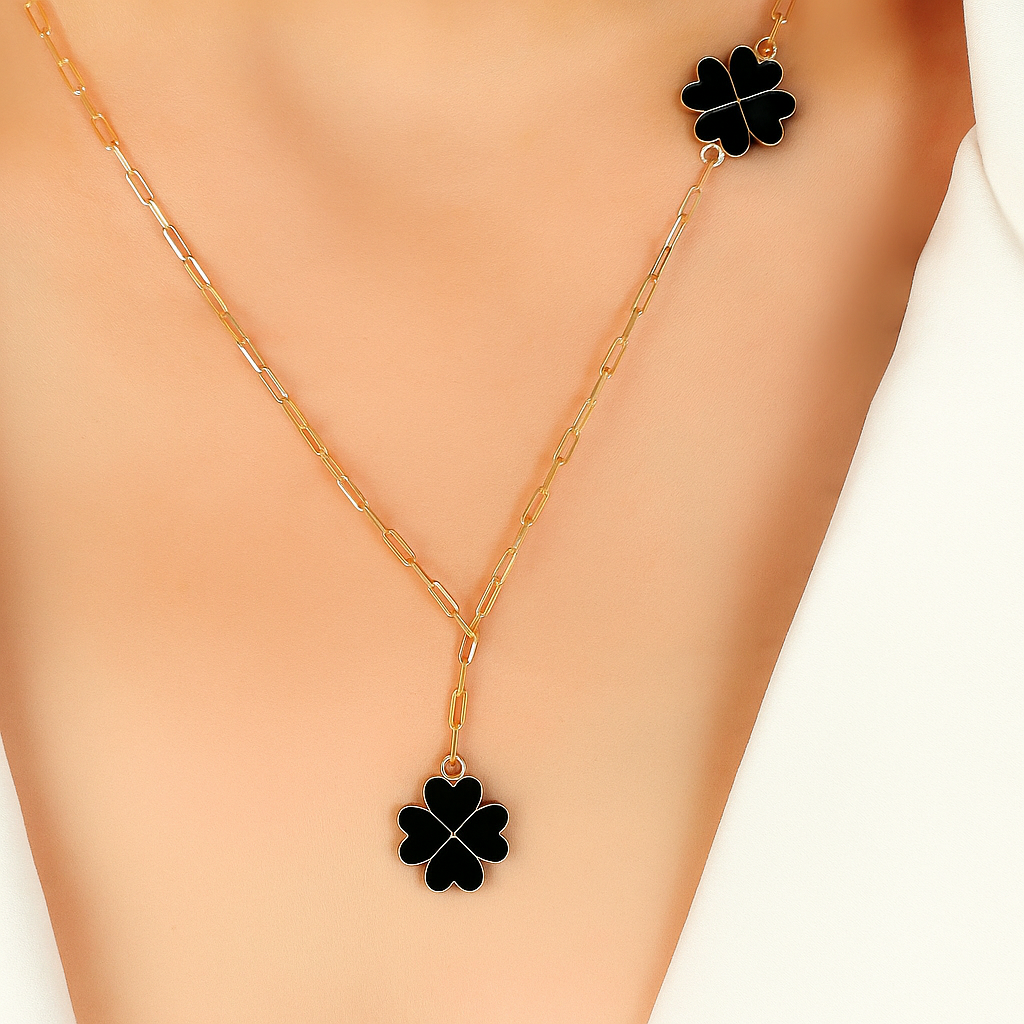 Black Clover Y-Necklace in Sterling Silver