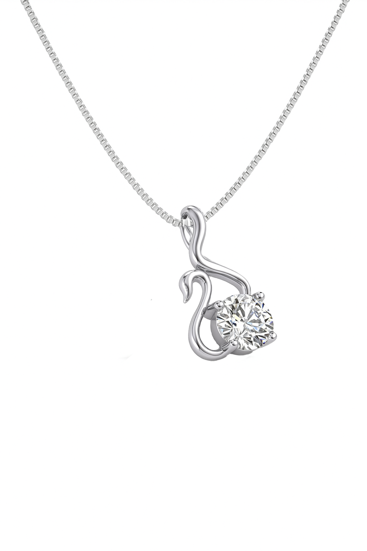 Graceful Swan 925 Silver Pendant with Solitaire Stone