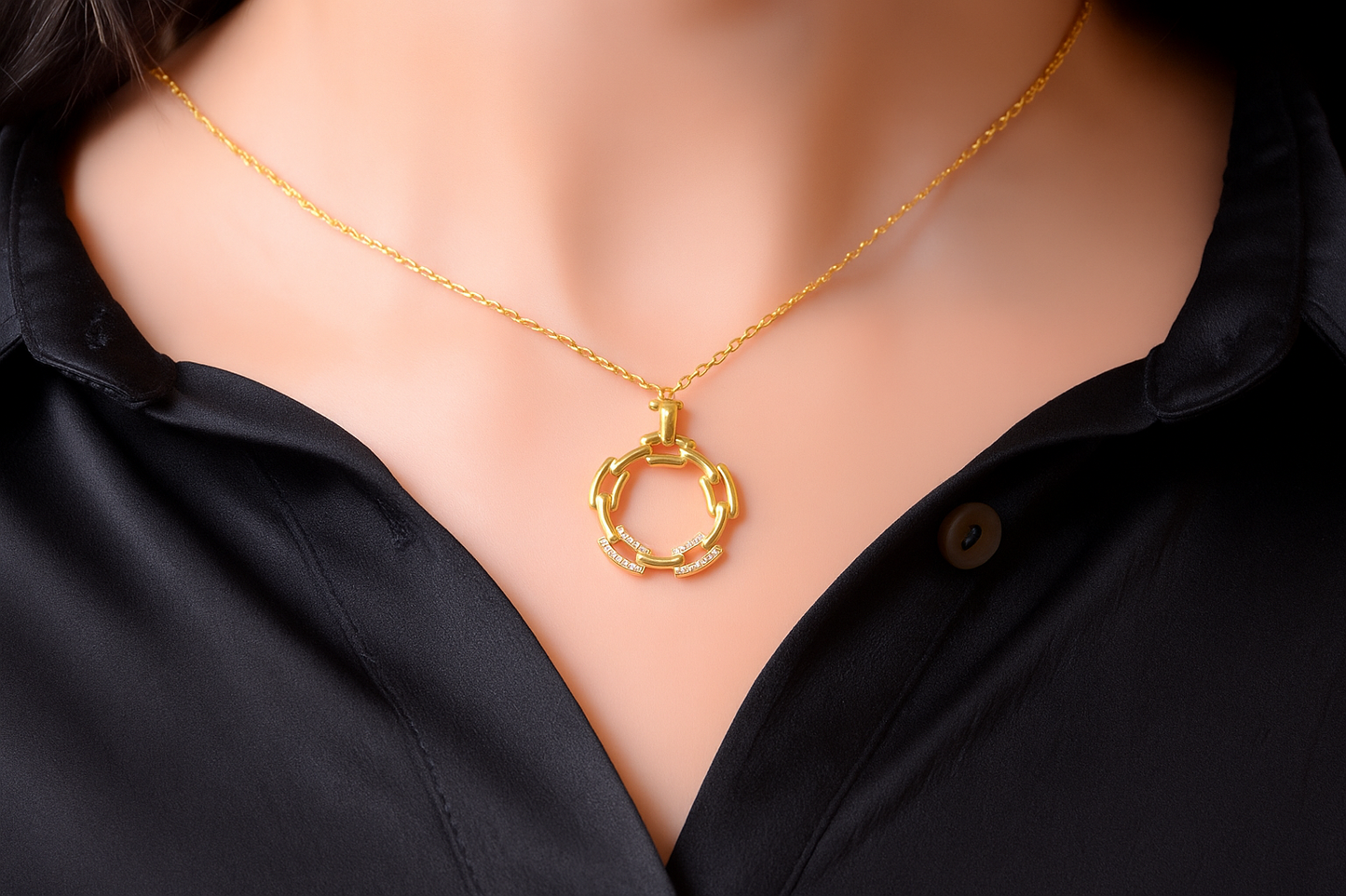 Gold-Plated Silver Orbit Pendant Necklace