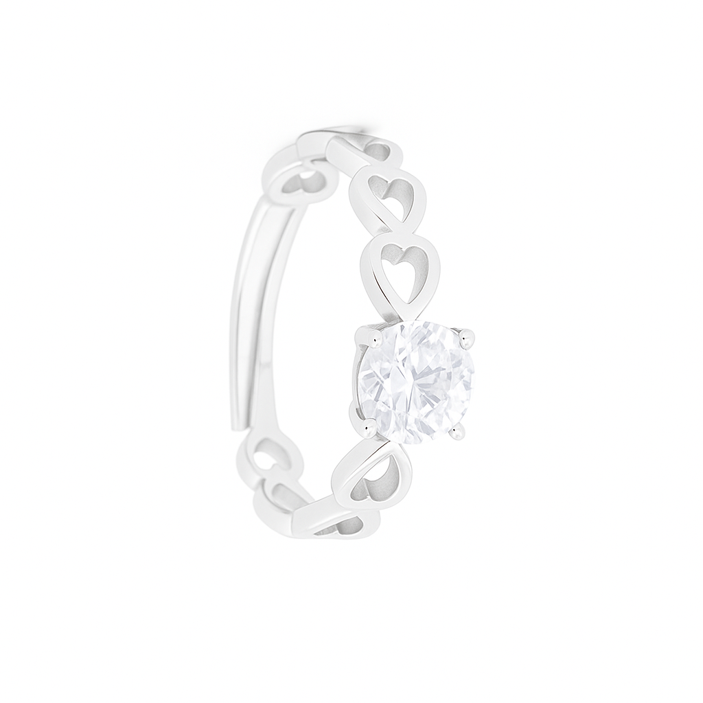 Sterling Silver Heart Band Solitaire Ring