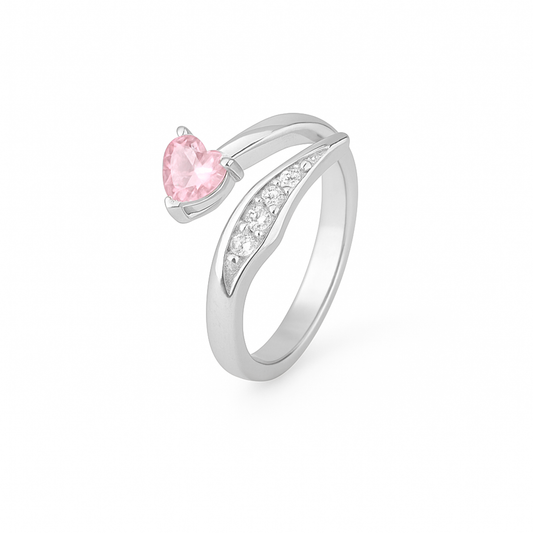 Pink Heart Curve 925 Silver Ring for Women