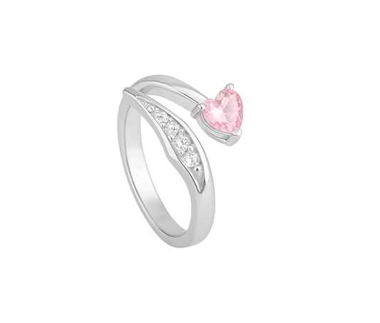 Pink Heart Curve 925 Silver Ring for Women