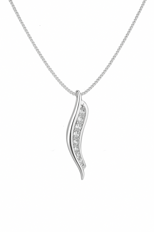 Silver Wave Crystal Pendant Necklace