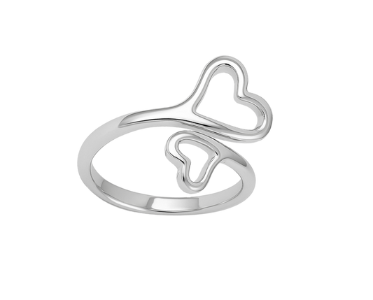 Double Heart 925 Silver Adjustable Ring for Women & Girls