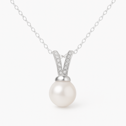Elegant Pearl & Diamond Accent Pendant Necklace for Women