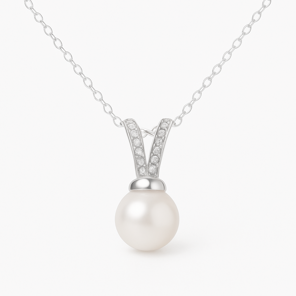 Elegant Pearl & Diamond Accent Pendant Necklace for Women