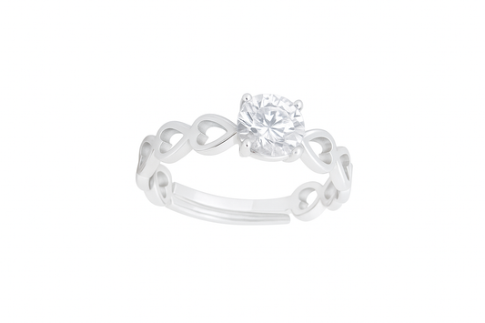 Sterling Silver Heart Band Solitaire Ring