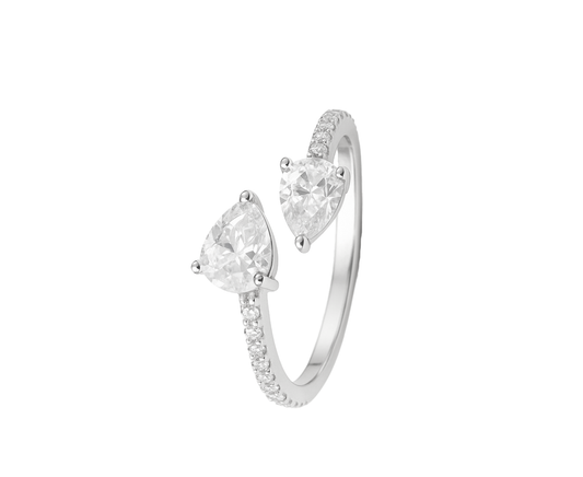 Twin Teardrop 925 Silver Ring for Women