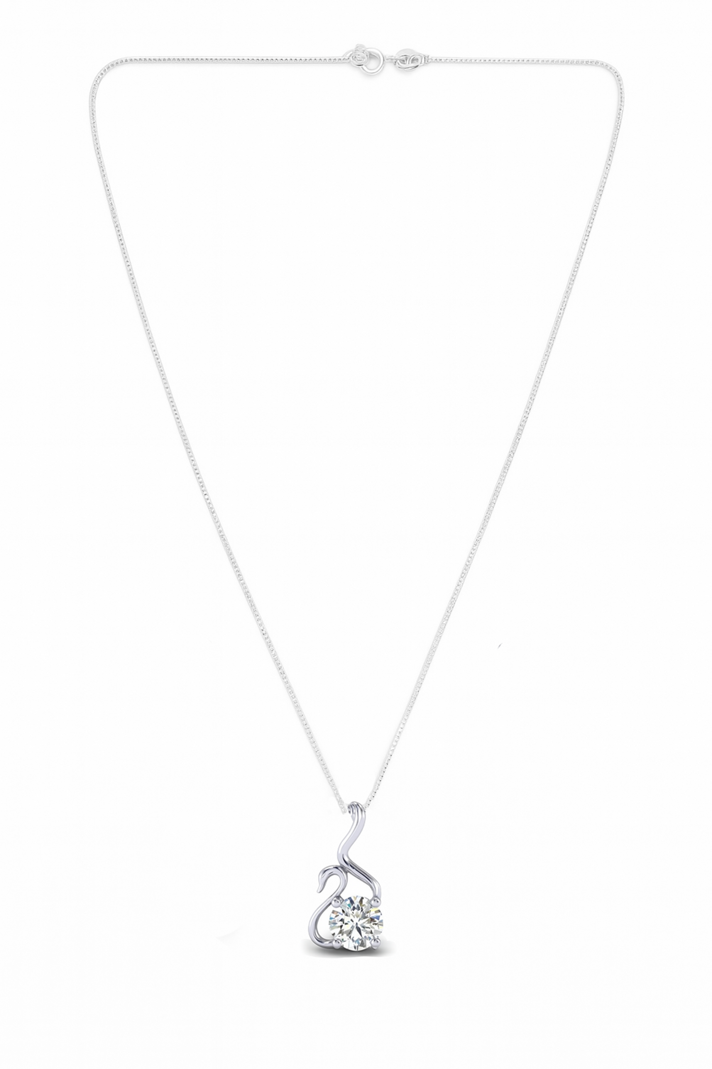 Graceful Swan 925 Silver Pendant with Solitaire Stone
