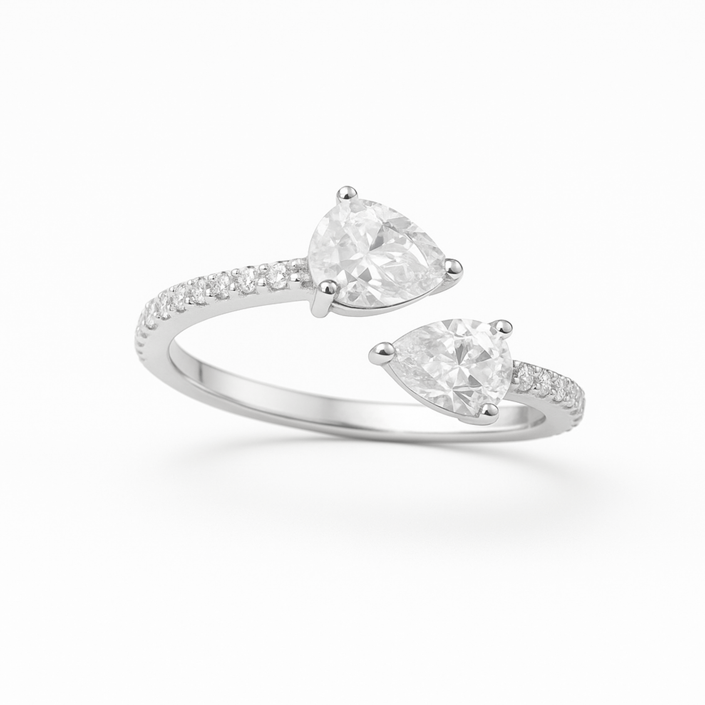 Twin Teardrop 925 Silver Ring for Women
