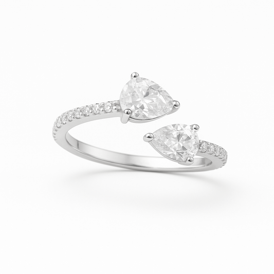 Twin Teardrop 925 Silver Ring for Women
