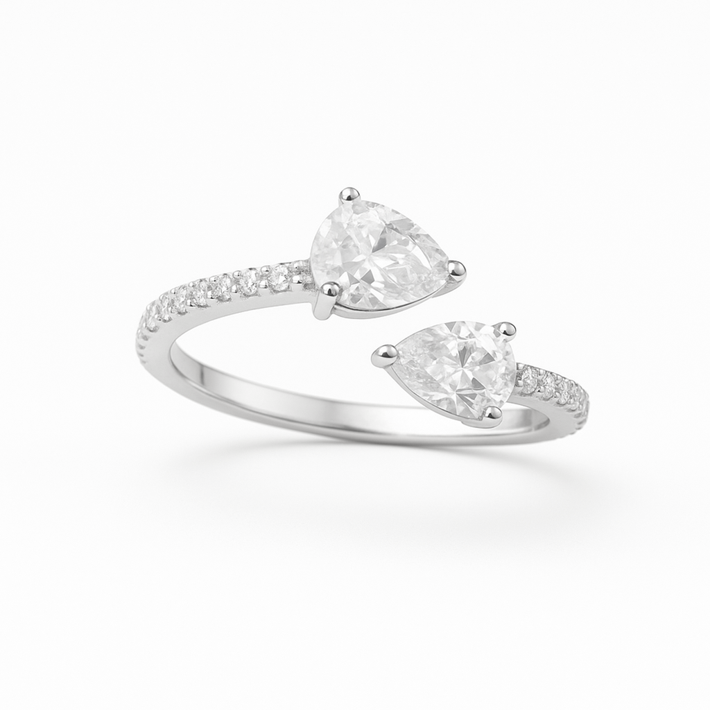 Twin Teardrop 925 Silver Ring for Women