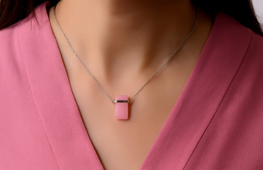Minimalist Pink Stone Pendant Necklace for Women
