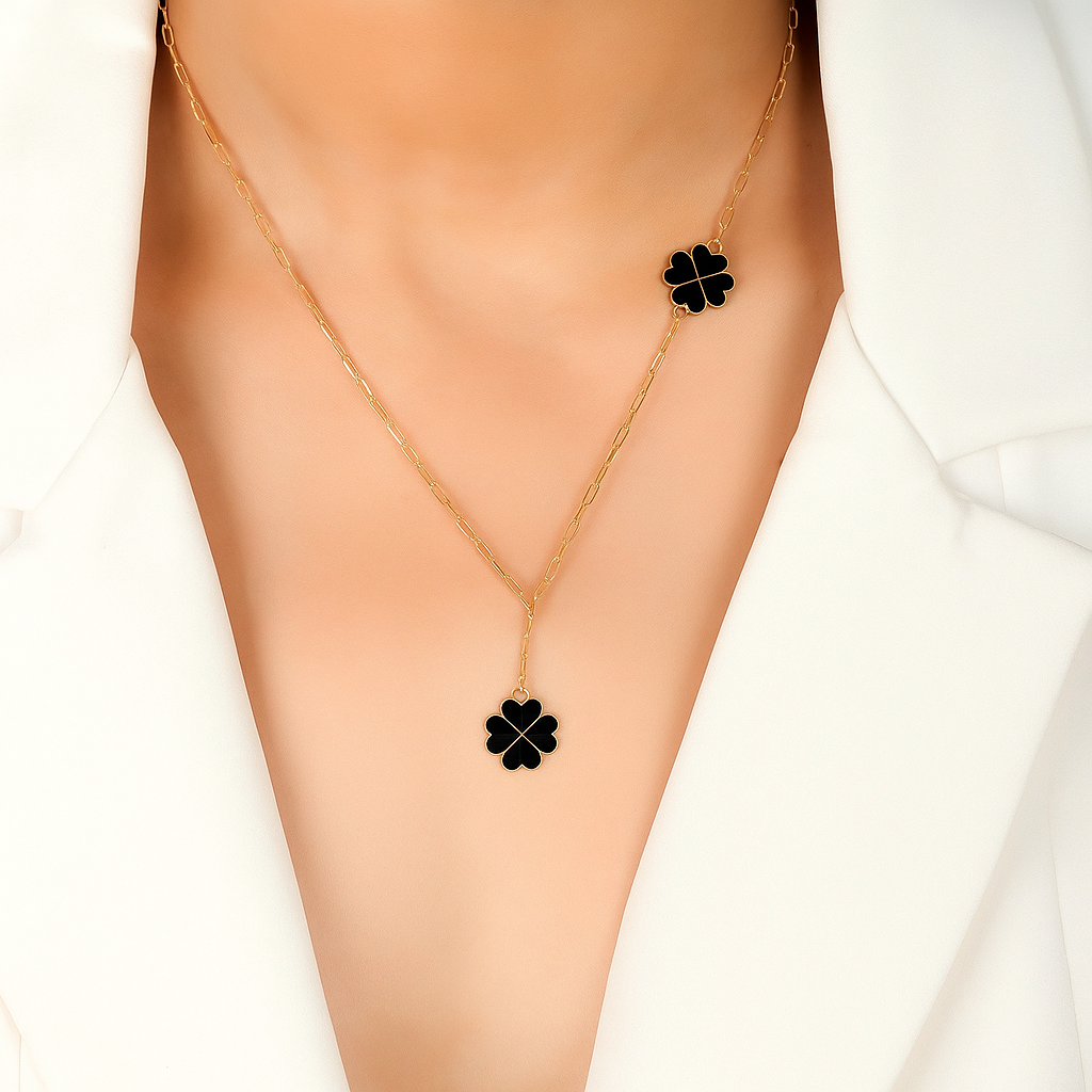 Black Clover Y-Necklace in Sterling Silver