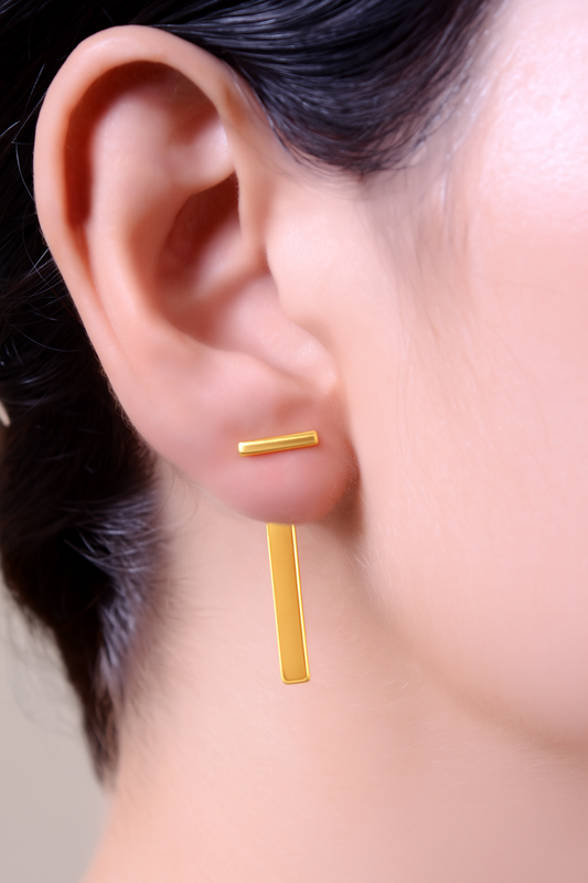Gold Dual Bar Drop Earrings for Women