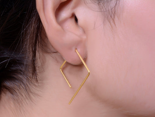Geometric Gold-Plated Open Hoop Earrings for Women