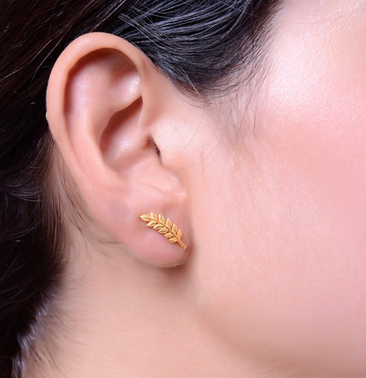 Golden Leaf Ear Climber Earrings for Women