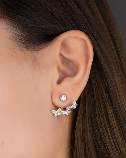 Silver Butterfly Ear Jacket Earrings for Women