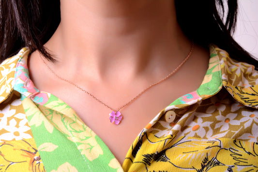 Pink Flower Pendant Necklace in Sterling Silver