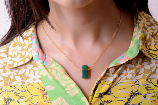 Minimalist Green Stone Pendant in Sterling Silver